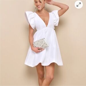 Lulus Dramatic Dreams White Taffeta Ruffled Babydoll Dress